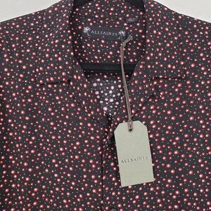 AllSaints Shirt Mens Small Black Red Star Print Button Up Long Sleeve Viscose